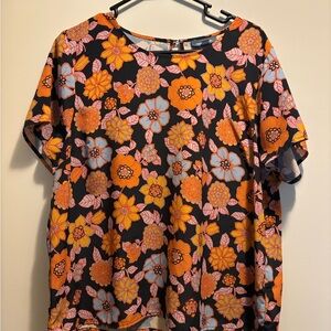 Modcloth Floral Blouse - Orange and Blue